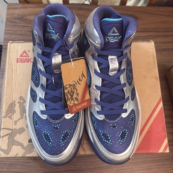 Peak Men's Basketball Shoes Blue Silver Comfort - Picture 2 of 16